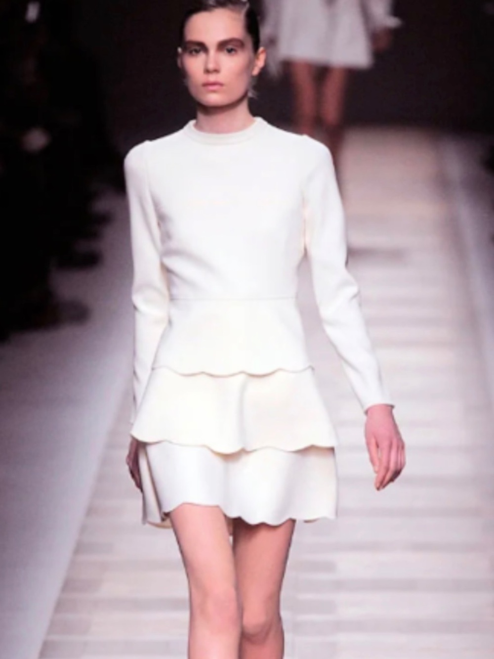 Valentino Scallop Tiered Ivory Dress Size M